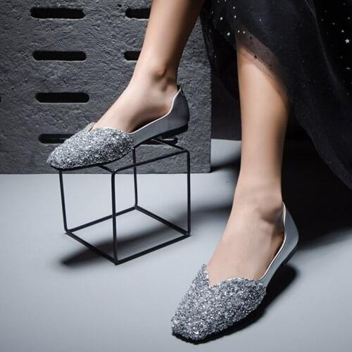 Size 34-43 Sequins Square Toe Womens Shoes Leather Womans Flat Shoes Woman Loafers Girls Shallow Fashion Zapatos Mary Jane Flats