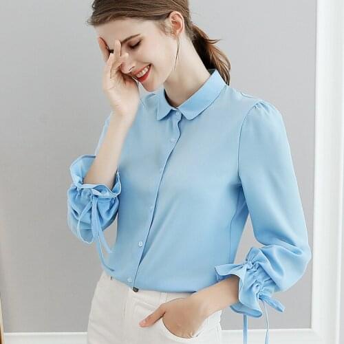 Spring Summer Chiffon Blouse New Korean Women Fashion Thin Long-sleeved Solid Color Slim Shirt Office Ladies Casual Tops H9068