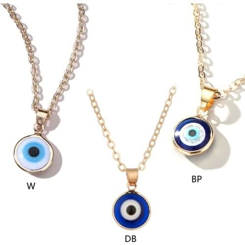 Vintage Ethnic Evil Eye Necklace For Women European and American Golden Chain Blue Eye Round Drop Shape Necklace for Women