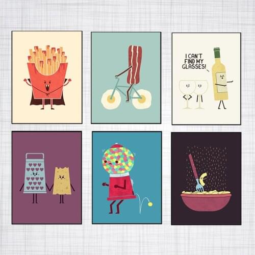 Funny Poster Wall Art Fast Food Wine Canvas Prints Nordic Minimalist Bar Club Decor Painting Kitchen Pictures Frameless