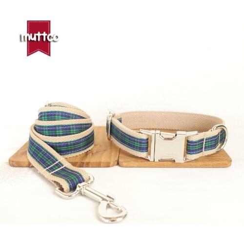 Green & Blue Plaid Cotton&nylon Pet Collar Dog Leash Rope Accessories For Pitbull Collars Leashes Set For Small Large dogs