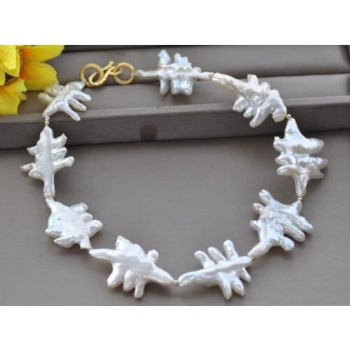 Z10617 Natutal 17" 45mm Baroque White Reborn Keshi Pearl Necklace