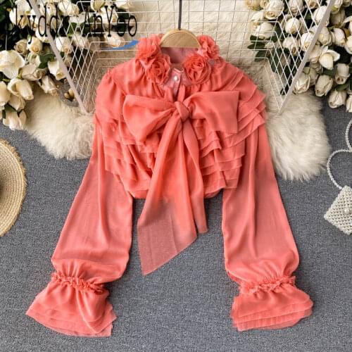 2021 Spring Summer Fashion Womens Blouse Tops Long Sleeve Elegant Flower Femme Blouses And Shirts Chic Design Blusas Bonitas