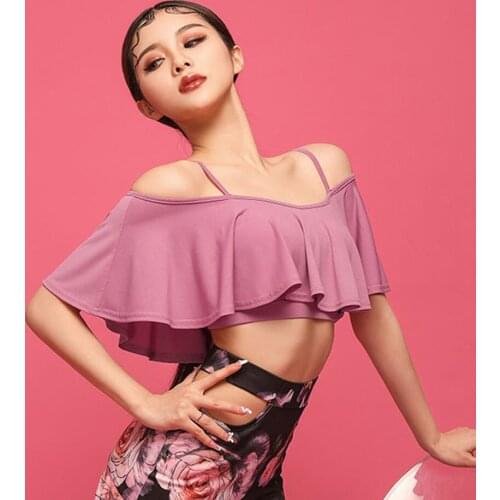 2021 New L1164 Female Latin Dance T shirt Lotus Neck Design Latin Dancing Tops Belly Modern Dancing Performamnce