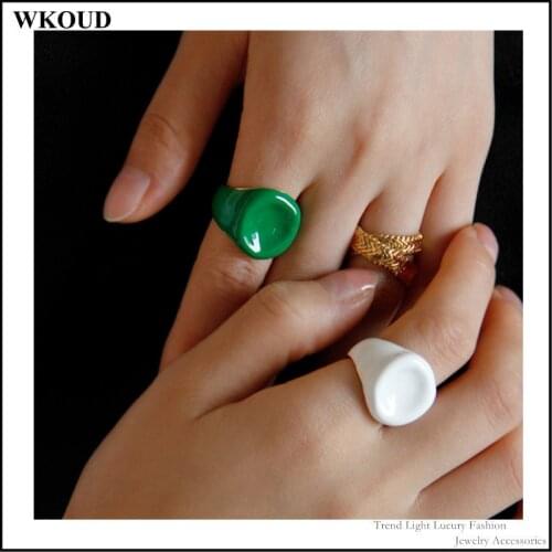 2021 Summer Trend Latest French Simple Green Paint Candy Color Irregular Round Enamel Glaze Womens Brass Index Finger Ring