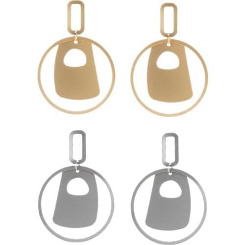 1 Pair Lady Geometric Earrings Hollow Round Dangle Ear Studs Wedding Eardrop