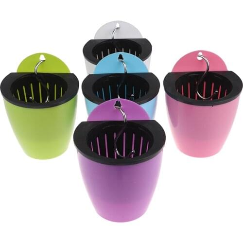 1PC Self Watering Solid Color Flower Pot Wall Hanging Resin Automatic Plastic Planter Durable For Garden Balcony With Hook