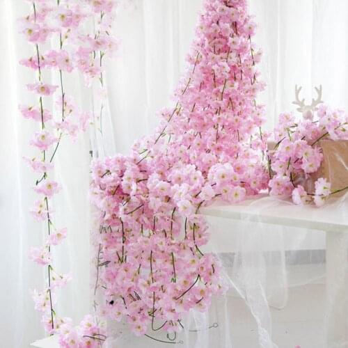 200cm Artificial Cherry Blossoms Flower Vines Party Supplies Garland Silk Fake Cherry Flower Rattan Wedding Home Decor