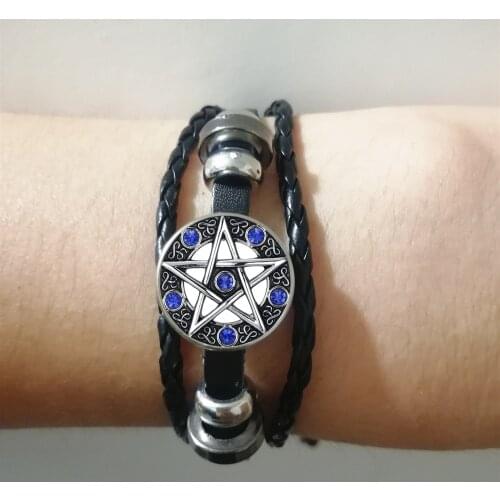 2019 New Fashion Pop Retro Style Blue Jewelry Five-pointed Star Rope Leather Braided Bracelet charm bracelet