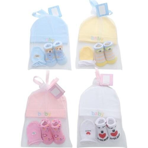 3 Pcs/set Cotton Hat and Gloves Cute Baby Boys Girls Socks Cap Set Infant Newborn Toddlers Bathing Gifts Baby cloths kits