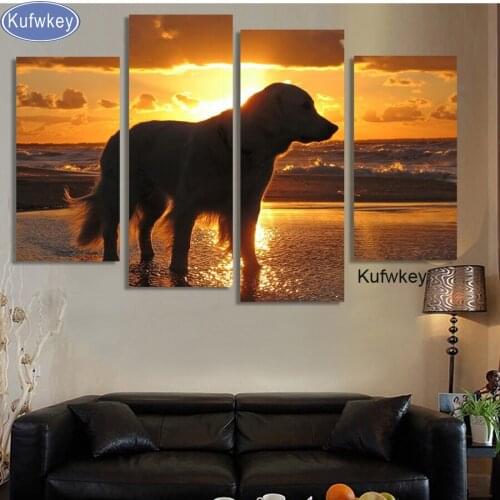 5D Diamond Embroidery pet,labrador,Diy Diamond Painting seascape Cross Stitch Mosaic Crafts Square Diamond mosaic Pattern 4pcs