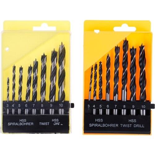8pcs/Set High Carbon Steel Twist Wood Drill Bit Set For Woodworking Drill Kit With Plastic Box