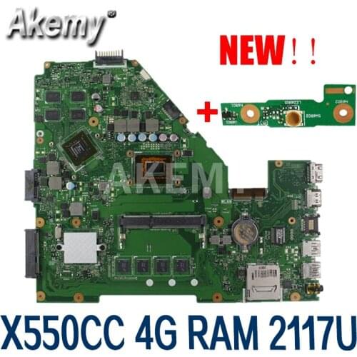 Akmey X550CC For Asus X550CA R510C Y581C X550C X550CL laptop motherboard 4G RAM 2117U CPU tested 100% work original mainboard