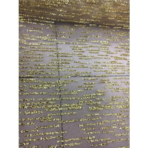 Shinny bright gold african glitter tulle fabric sparkly YG-523 glued glitter lace fabric for fashion show or wedding dress