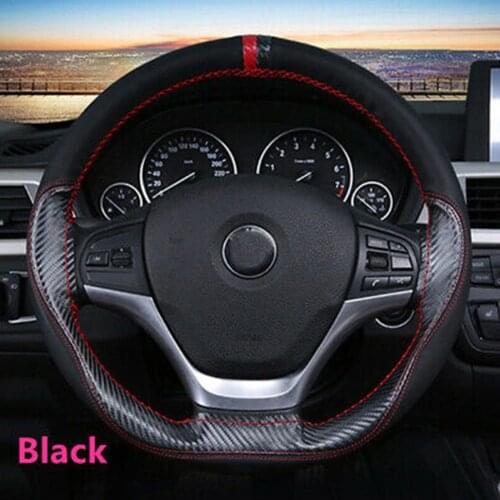 1 Pcs Steering Wheel Cover DIY Dia 38cm Black Carbon Leather Auto Car Steering Wheel Cover W/ Needle Thread