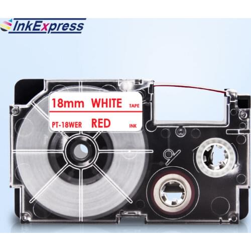 InkExpress 18mm XR-18WER Tape For CASIO Tape XR-18WER Label Red on White Printer Ribbon For CASIO Label Maker KL-120 KL-130