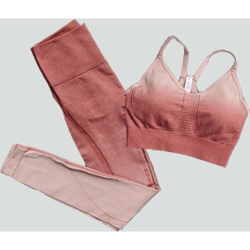 2 Piece Set Women Seamless Ombre Yoga Bra Leggings Professional Sportswear Clothes for Women Fitness Clothing 2pcs Women Outfit