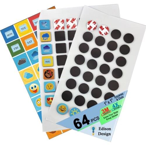 F Edison Design Square& Round Refrigerator Magnet with Adhesive for Fridge, whiteboard, Lockers, Classroom Decor 64 Pcs