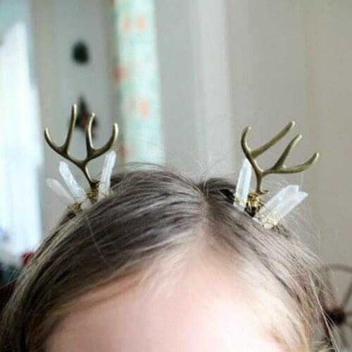 Yearling Antler and Aura Crystal Hair Comb Deer Costume Small White Crystal Comb