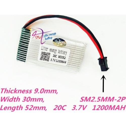 SM-2P 903052 3.7V 1200mAH Lipo Battery For Remote control helicopter Li-po battery 3.7 V 1200 mAH 20C discharge SM black plugs