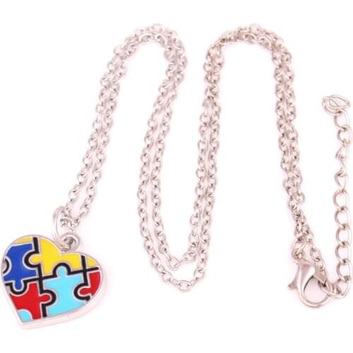 Unisex Fashion Necklace Heart Pendant Jigsaw Puzzle Pattern Depression Style Zinc Alloy Material Provide Dropshipping
