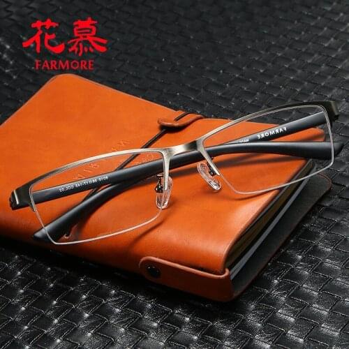 With Myopic Glasses Option Degrees Mens Half Frame Alloy Spectacle Frame Fashion Business Glasses Frame Glasses Frame Men