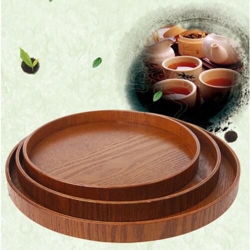 Natural Wooden Round Plate Tea Fruit Food Bakery Serving Tray Dishes Platter New