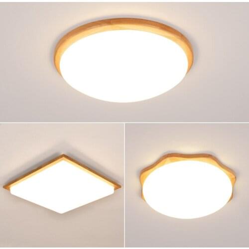 Nordic log bedroom lamp round led ceiling lamp modern minimalist interior wooden aisle balcony room living room square lamp