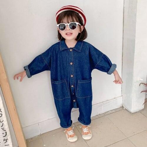 Children Clothing Jumpsuit 2021 Spring Pocket Boys Girls Casual Letter Tooling Denim Kids Clothes Toddler Boys Girls Cargo Pants