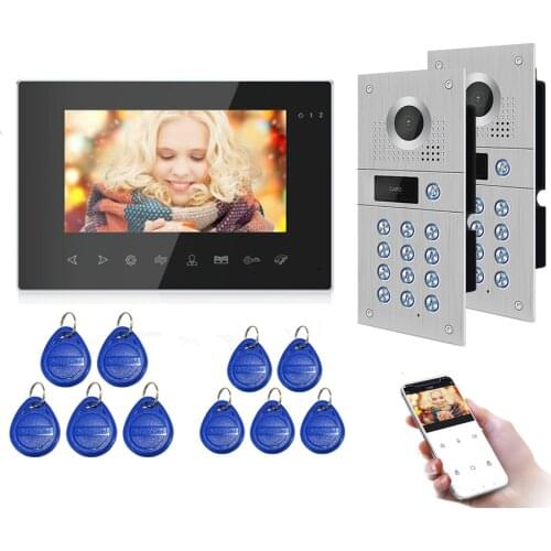 Wired 7 Inch Tuya Wifi Video Intercom Door Phone System App Remote Unlock Monitor Recording Screen 2 RFID Code Keypad Doorbell