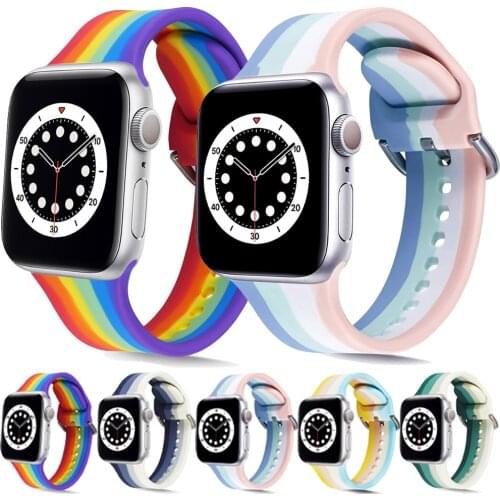 Rainbow Silicone Watchband for Apple Watch Series SE 6 5 4 3 2 Sports Wrist Strap Rubber Watch Band for Iwatch 40/44/38/42mm