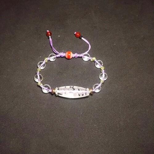 Tibetan amulet lotus master cap natural white crystal DZI agate DZI beads S925 white crystal face beads ladies braid bracelet