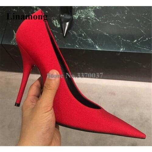 Brand Design Women Fashion Pointed Toe Satin Thin Heel Pumps Red Blue Purple Sexy High Heels Club Evening Shoes Dress Shoes