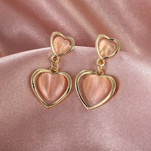Bohemia Earrings Double Heart Design For Women 2020 Trend Hanging Dangle Earrings Drop Earing Modern Female Jewelry
