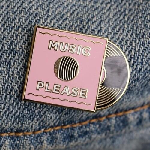 Music Please Vinyl Record Enamel Brooch Pin Backpack Hat Bag Lapel Pins Badges Women Mens Fashion Jewelry Accessories