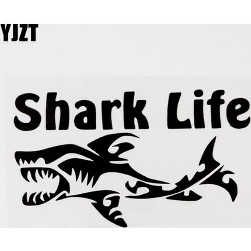 YJZT 15.3CMX8.8CM Animal Shark Life Vinyl Car Window Sticker Decor Decal Black/Silver 8C-0207