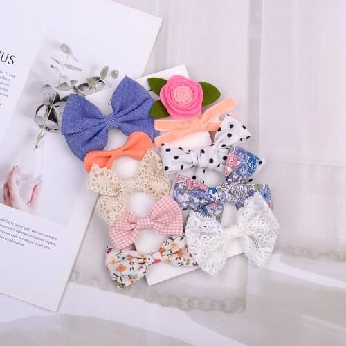 1 Piece Lovely Dot Floral Hair Bows Hair Clip for Kids Baby Girls Boutique Hairgrips Plaid Handmade Headwear Hair Accessories