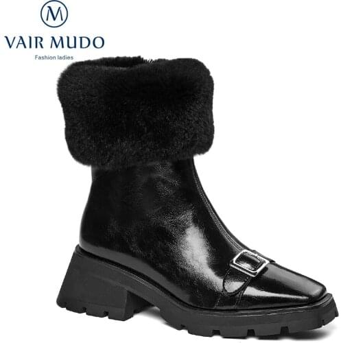 VAIR MUDO Women Ankle Boots Shoes Thick Bottom Round Toe Black White Red Elegant Fashion Genuine Leather Footwear ShoesWM-X294-C