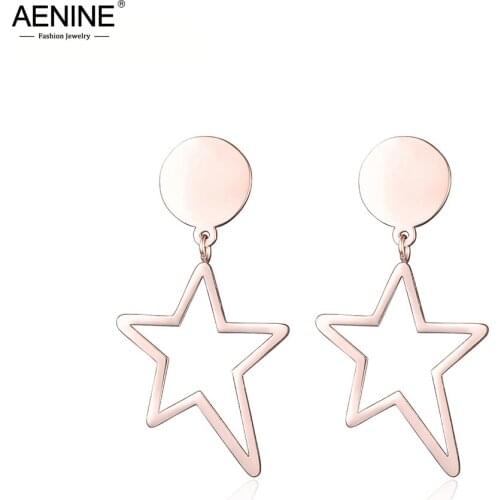 AENINE Stainless Steel Hollow Star Geometric Earrings Gold Color Anniversary Earrings Jewelry For Women Christmas Gifts AE17013
