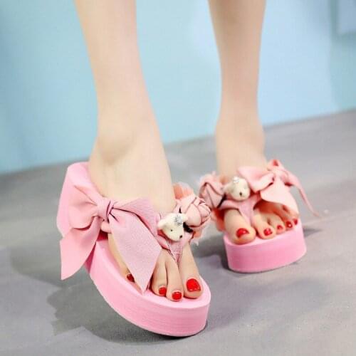 Women Summer Wedge Heel Sandals Female Bear Bow Cartoon Cute Flip-flops Slippers Shoes Women Fashion Outdoor Beach Shoes