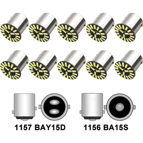 10 PCS Car Signal Light P21W BA15S 1156 P21/5W BAY15D 1157 LED Bulb 12V 4014 SMD 7000K Auto Reverse Parking Brake Turn Lamps