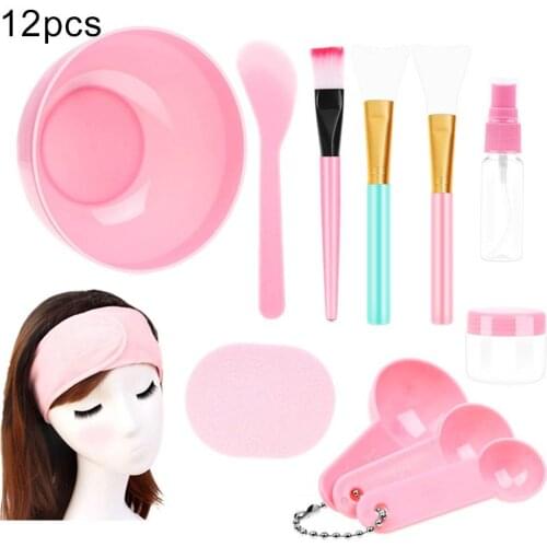 12Pcs Women DIY Face Mask Mixing Bowl Brush Spatula Spoon Stick Bottle Hairband Tools Set Homemade Makeup Beauty Skin Care Tool