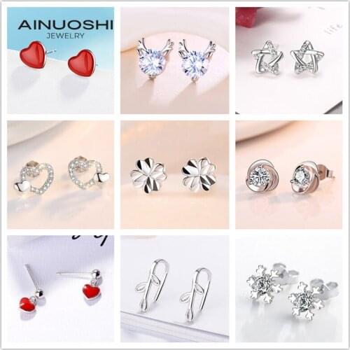 AINUOSHI Fashion Personality All-match One Stud Earrings For Women 925 Silver Exquisite Jewelry Gift