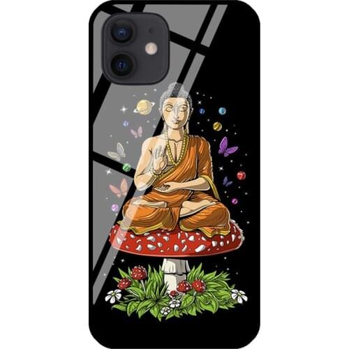 Mushroom Buddha Zen Yoga Psychedelic Fungi Phone Cover For iPhone 11 12 Pro Max XS X XR 6S 7 8 Plus SE 2020 Tempered Glass Case