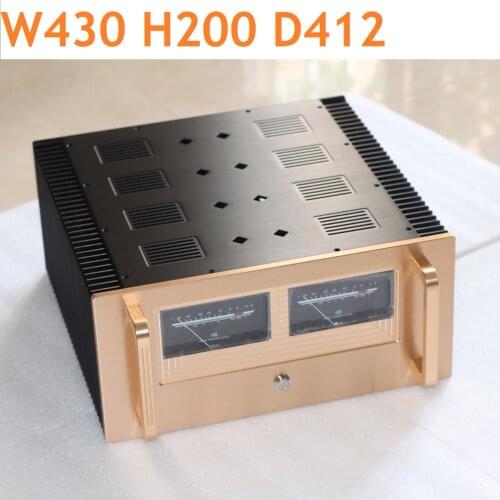 CNC Gold Panel Class A Amplifier Housing Heat Sink DIY VU Meter High Power Amplifier Housing Aluminum Rear Box W430 H200 D412