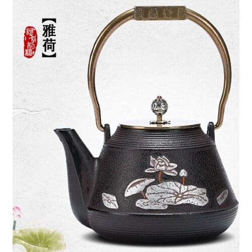 Cast iron pot Japans iron pot pot lotus tea copper handle pot