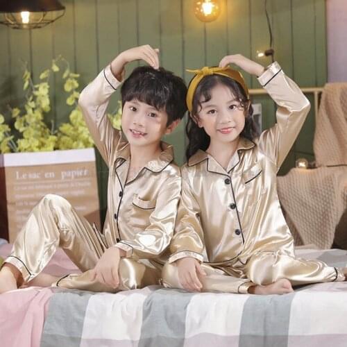 Childrens Kids Pyjamas Silk Satin Tops Pant Autumn Winter Long Sleeve Sleepwear Nightwear Girls Boys Pajama Sets Teen Pajamas