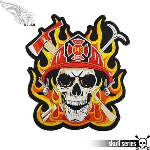 FIRE DEPT. SKULL free shipping fireman skull design clothes accessories biker vest iron-on embroidered patches
