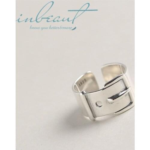 Inbeaut S925 Sterling Silver Handmade Belt Buckle Ring Korea Original Design Hipster Strap Ring for Women 925 Fine Jewelry