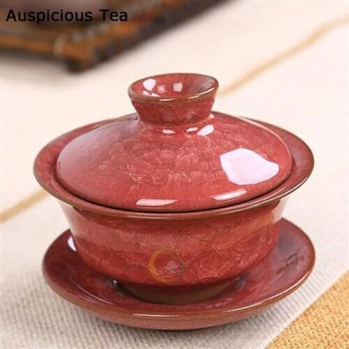 125ml Retro Ice Crack Ceramic Tea Gaiwan Small Teacup Handmade Tea Tureen Chinese Ru Kiln Tea Master Cup Drinkware Accessories